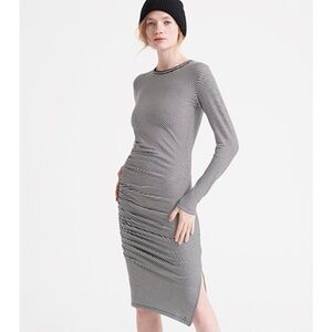 Superdry Rouched Midi Long Sleeve Bodycon Dress 6 Black White Stripe casual cute